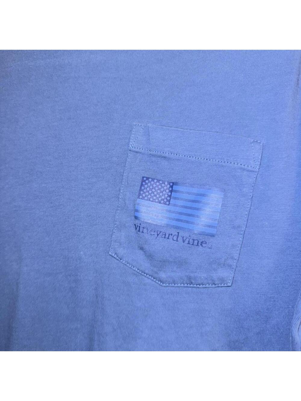 Vineyard Vines boy blue long sleeve shirt with American flag.